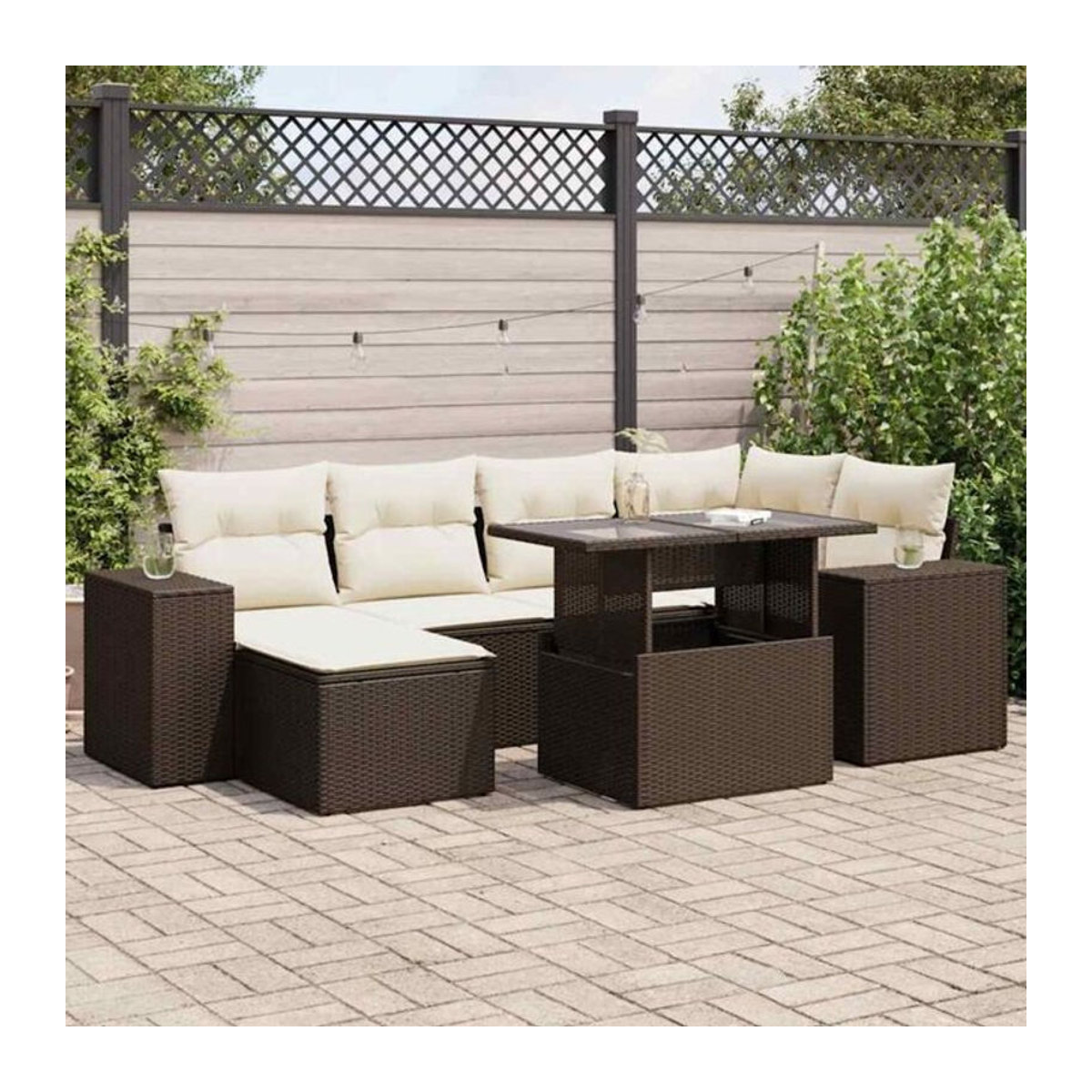 7-tlg. Garten-Sofagarnitur mit Kissen aus Polyrattan in Braun von vidaxl - Bild 1