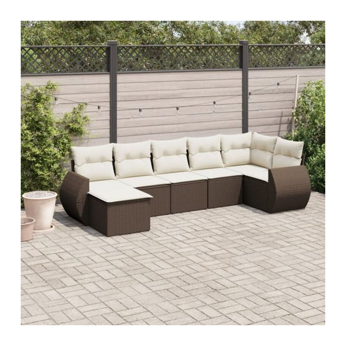 7-tlg. Garten-Sofagarnitur mit Kissen aus Polyrattan in Braun von VIDAXL - Bild 1