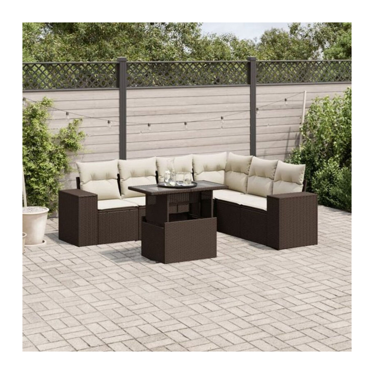 7-tlg. Garten-Sofagarnitur mit Kissen aus Polyrattan in Braun von vidaXL - Bild 1