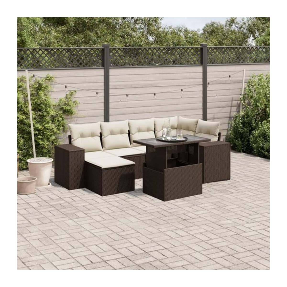 7-tlg. Garten-Sofagarnitur mit Kissen aus Polyrattan in Braun von vidaxl - Bild 1