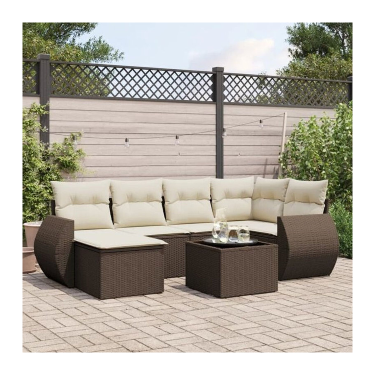 7-tlg. Garten-Sofagarnitur mit Kissen aus Polyrattan in Braun von VIDAXL - Bild 1