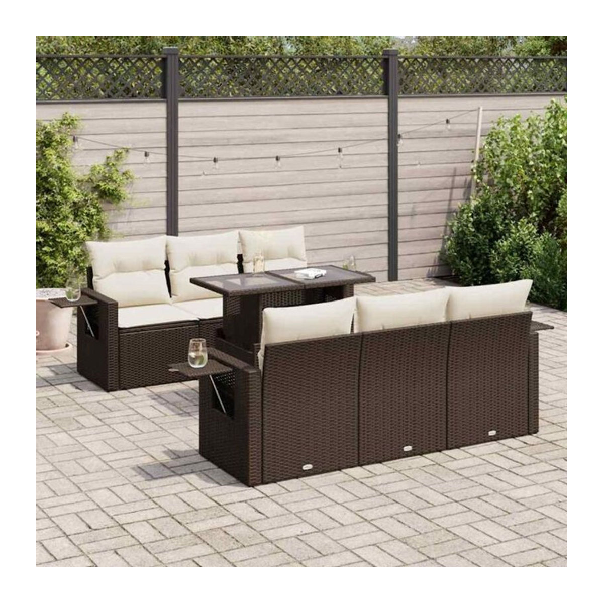 7-tlg. Garten-Sofagarnitur mit Kissen aus Polyrattan in Braun von VIDAXL - Bild 1