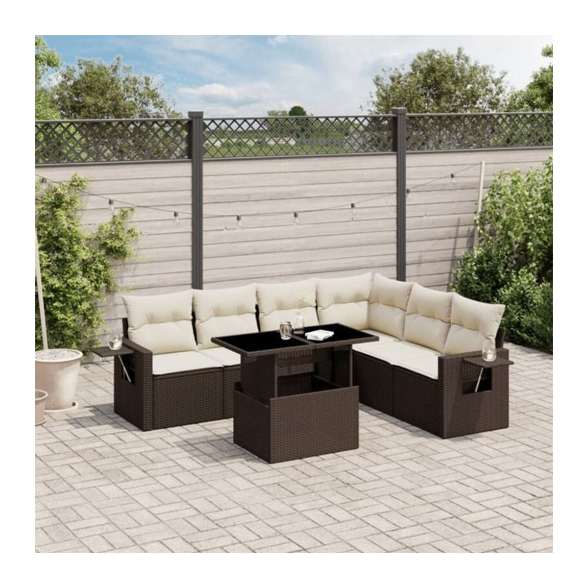 7-tlg. Garten-Sofagarnitur mit Kissen aus Polyrattan in Braun von Vidaxl - Bild 1