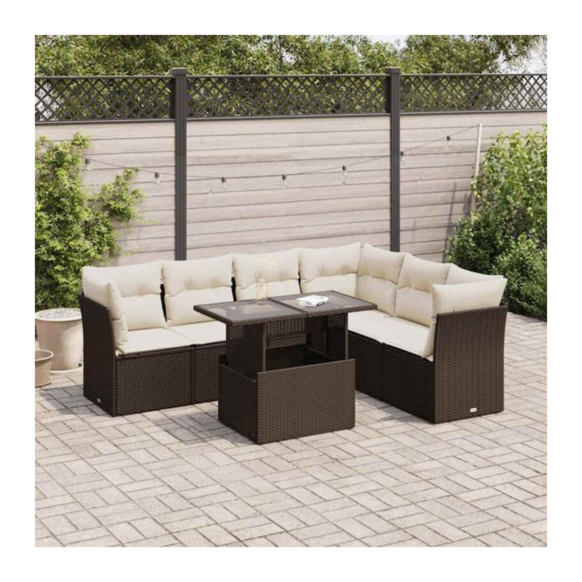 7-tlg. Garten-Sofagarnitur mit Kissen aus Polyrattan in Braun von VIDAXL - Bild 1