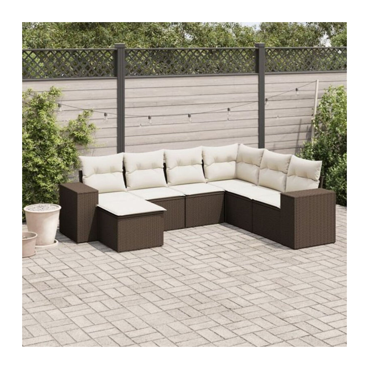 7-tlg. Garten-Sofagarnitur mit Kissen aus Polyrattan in Braun von vidaXL - Bild 1