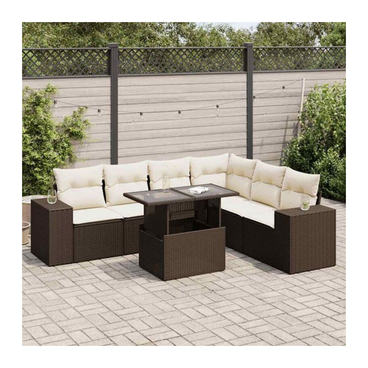 7-tlg. Garten-Sofagarnitur mit Kissen aus Polyrattan in Braun von vidaxl - Bild 1