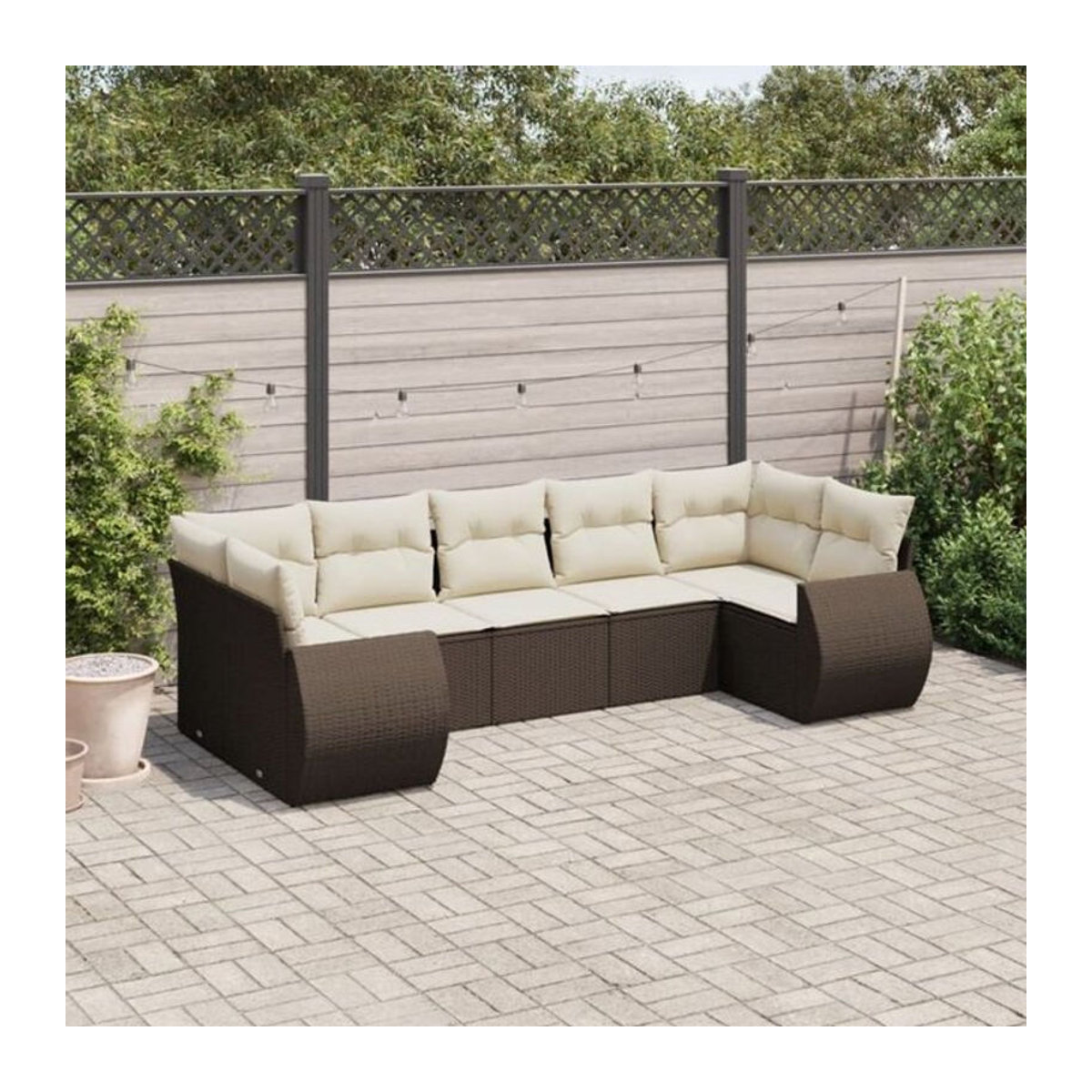 7-tlg. Garten-Sofagarnitur mit Kissen aus Polyrattan in Braun von vidaXL - Bild 1