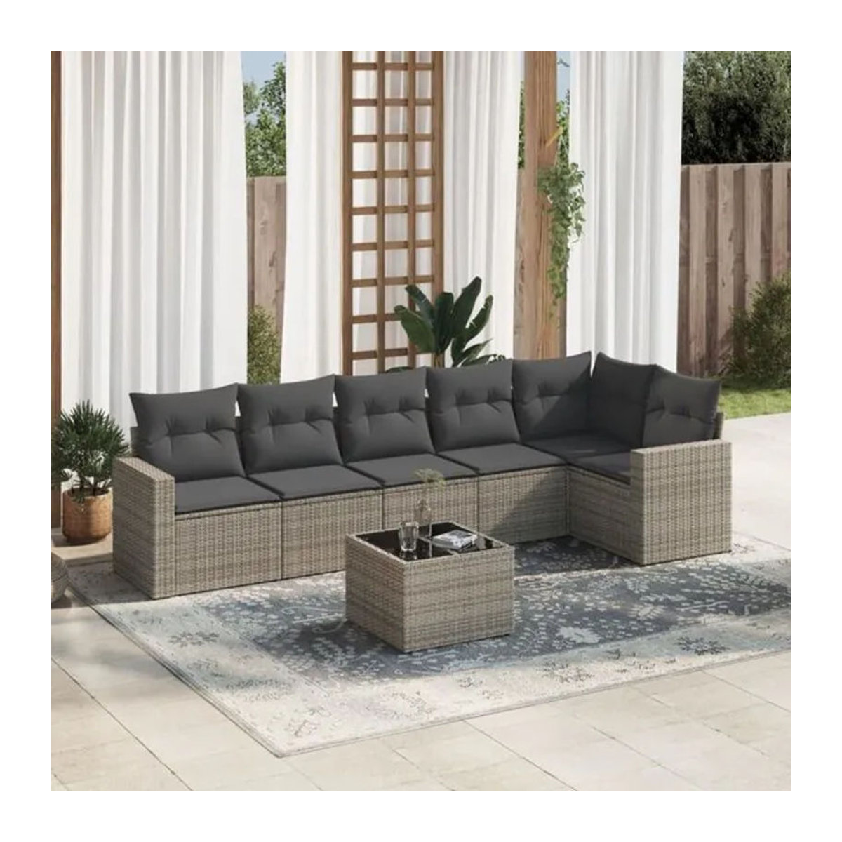 7-tlg. Garten-Sofagarnitur mit Kissen aus Polyrattan in Grau von VIDAXL - Bild 1