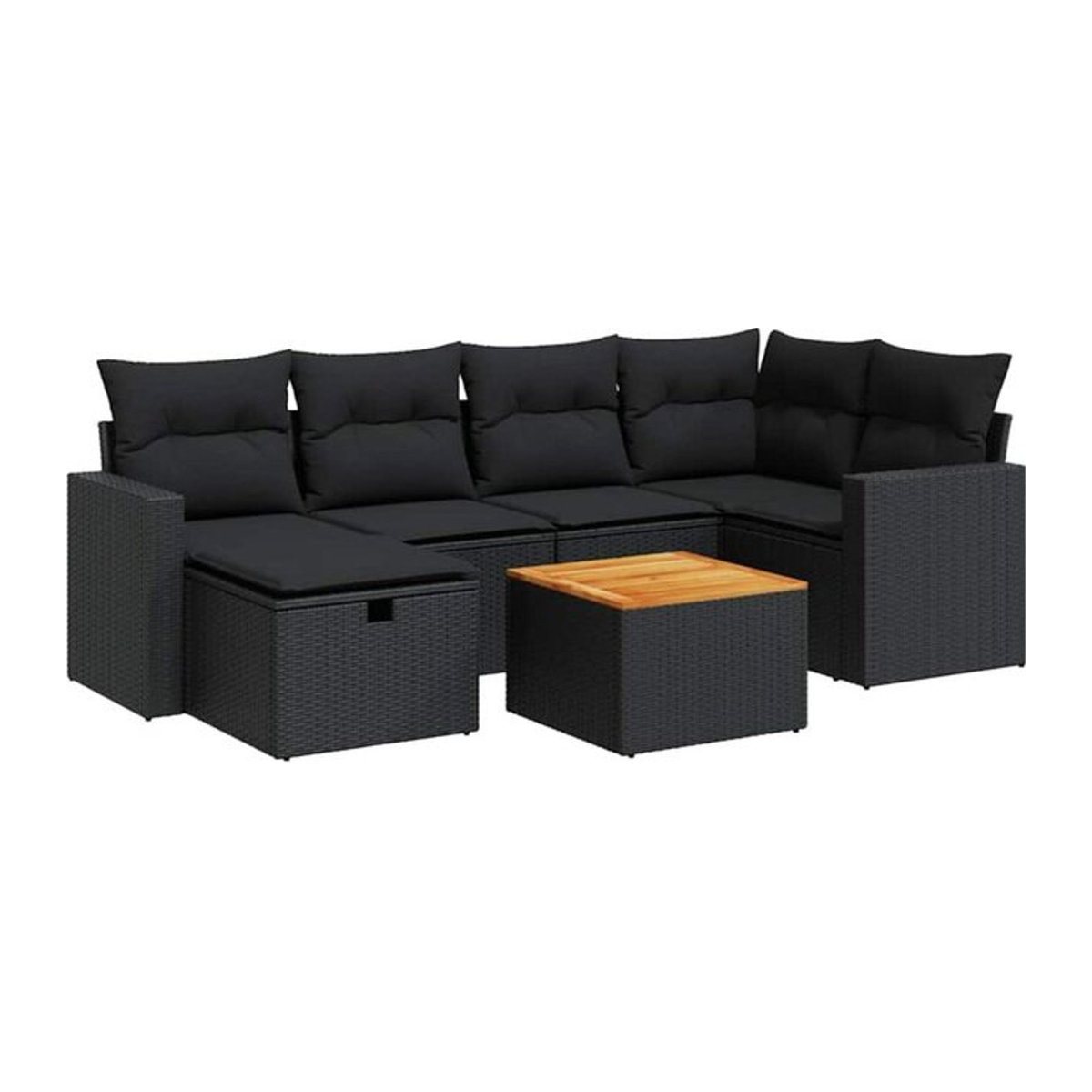 7-tlg. Garten-Sofagarnitur mit Kissen aus Polyrattan in Schwarz von VIDAXL - Bild 1