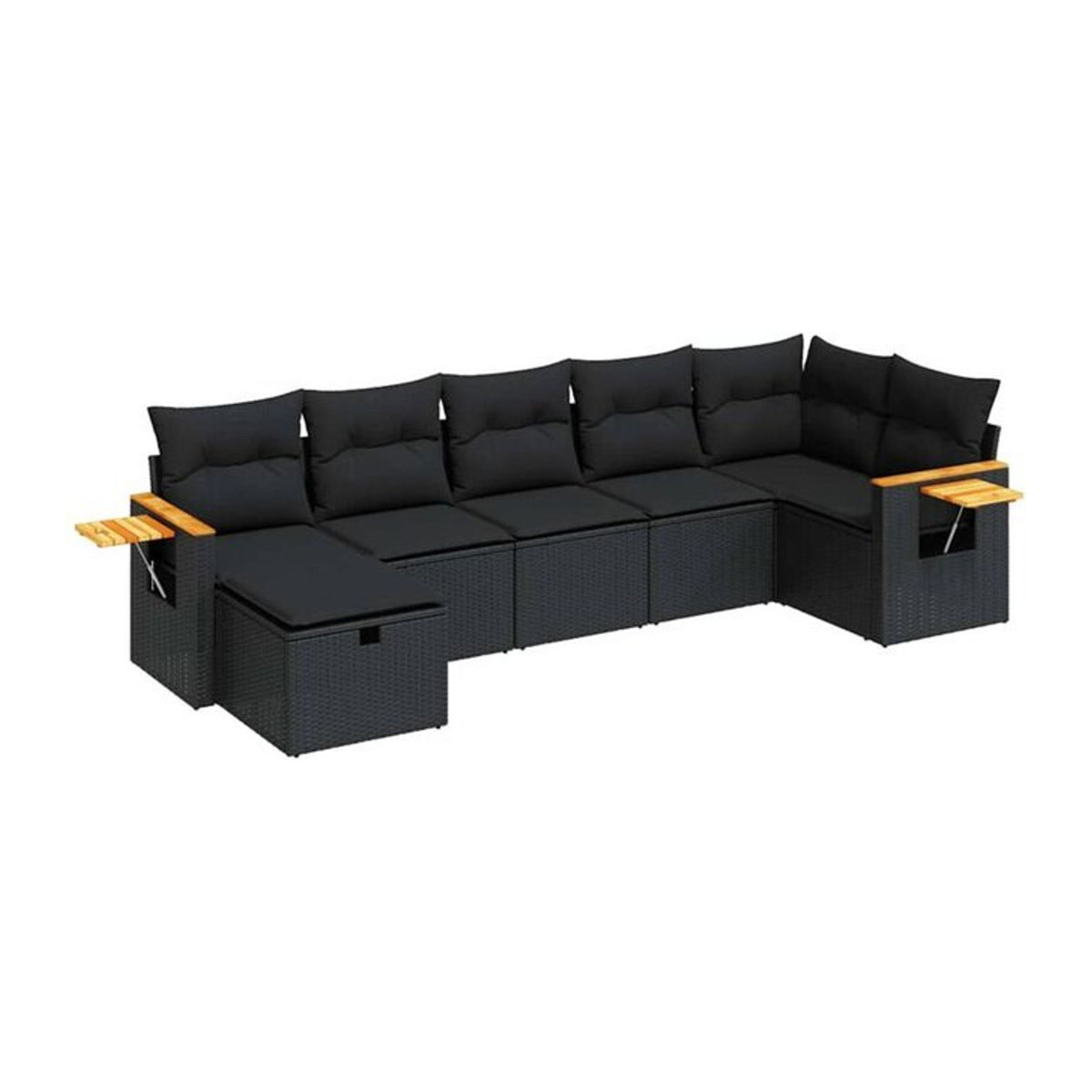 7-tlg. Garten-Sofagarnitur mit Kissen aus Polyrattan in Schwarz von vidaxl - Bild 1