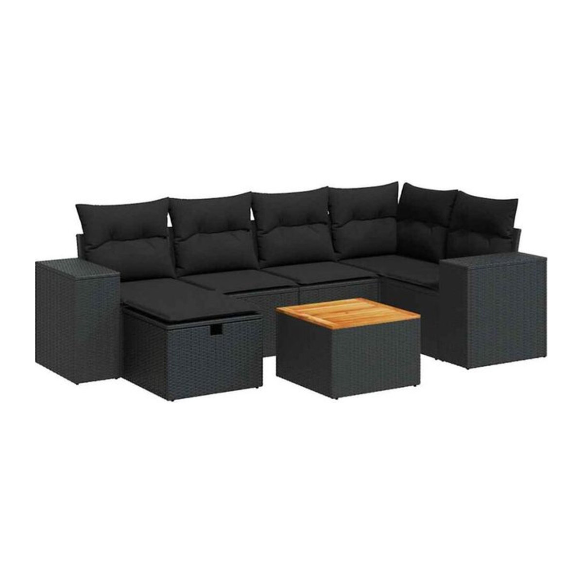 7-tlg. Garten-Sofagarnitur mit Kissen aus Polyrattan in Schwarz von VIDAXL - Bild 1