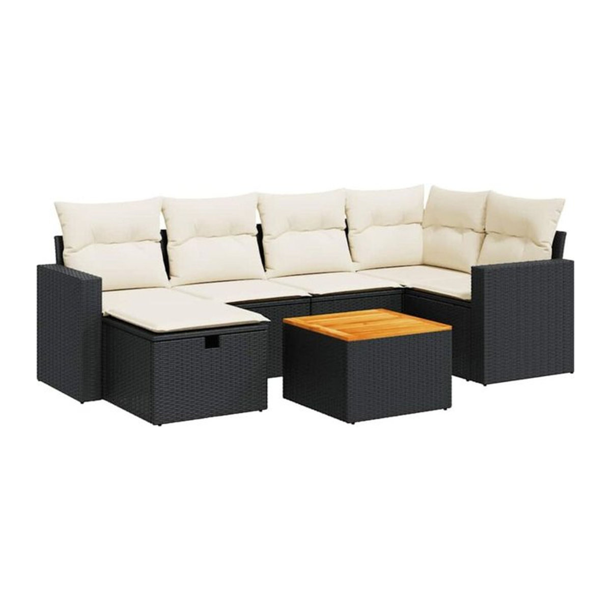 7-tlg. Garten-Sofagarnitur mit Kissen aus Polyrattan in Schwarz von Vidaxl - Bild 1