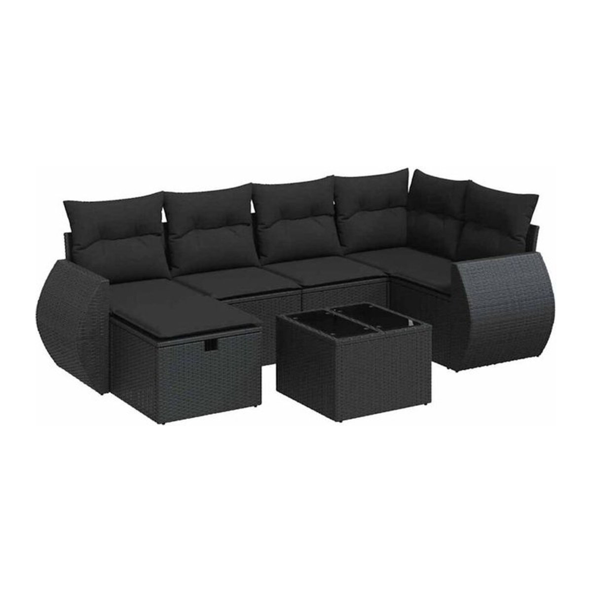 7-tlg. Garten-Sofagarnitur mit Kissen aus Polyrattan in Schwarz von vidaxl - Bild 1