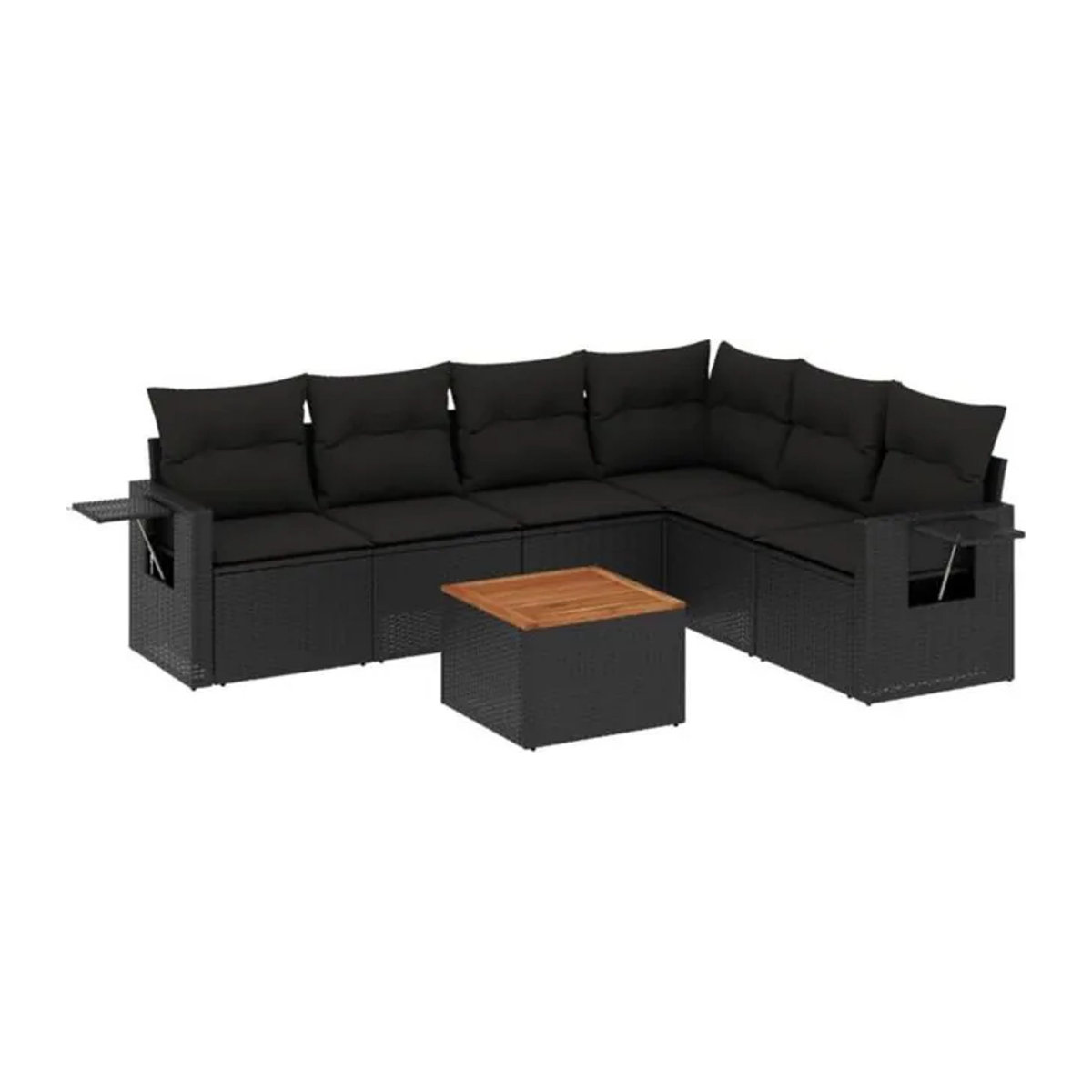 7-tlg. Garten-Sofagarnitur mit Kissen aus Polyrattan in Schwarz von vidaxl - Bild 1