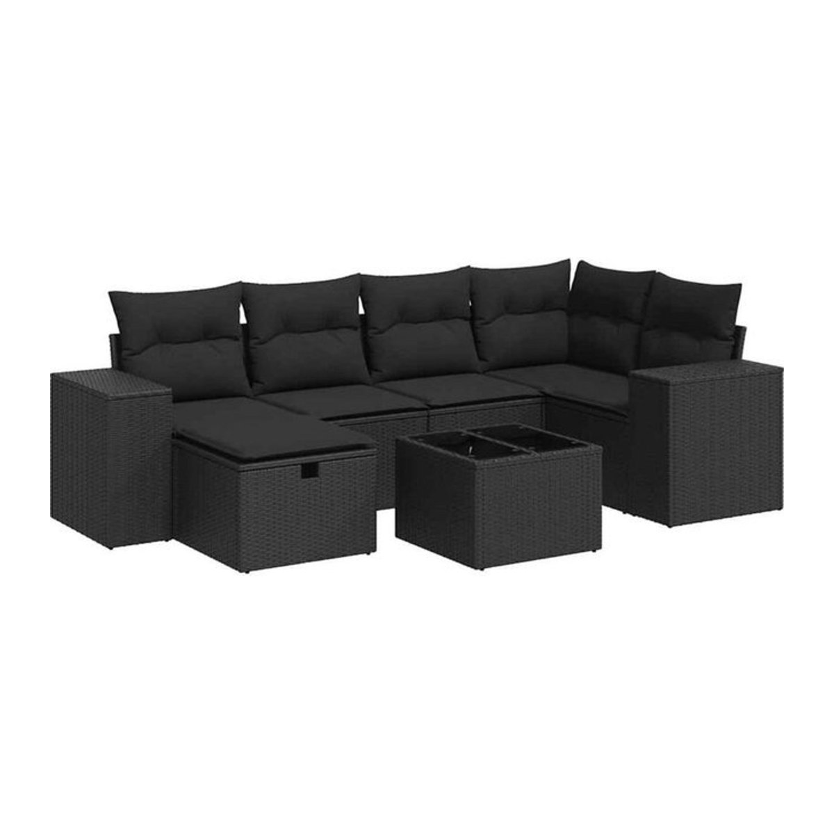 7-tlg. Garten-Sofagarnitur mit Kissen aus Polyrattan in Schwarz von VIDAXL - Bild 1