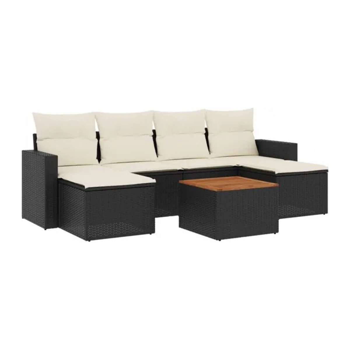 7-tlg. Garten-Sofagarnitur mit Kissen aus Polyrattan und Akazie in Schwarz von Vidaxl - Bild 1