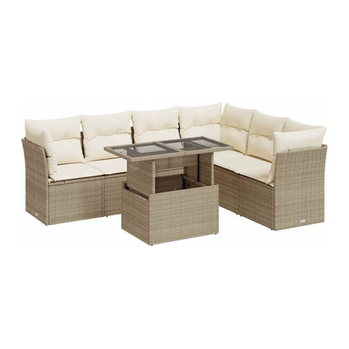 7-tlg. Garten-Sofagarnitur mit Kissen aus Polyrattan und Stahl in Beige von vidaxl - Bild 1