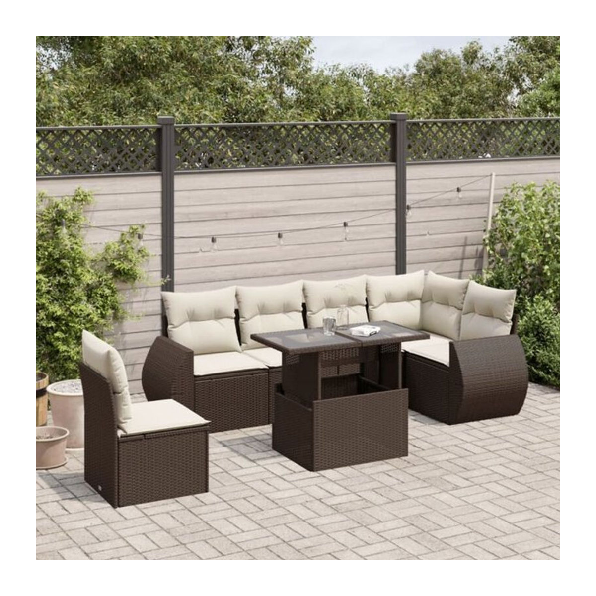 7-tlg. Loungemöbel Garten-Sofagarnitur aus Polyrattan mit Kissen in Braun und Beige von vidaxl - Bild 1