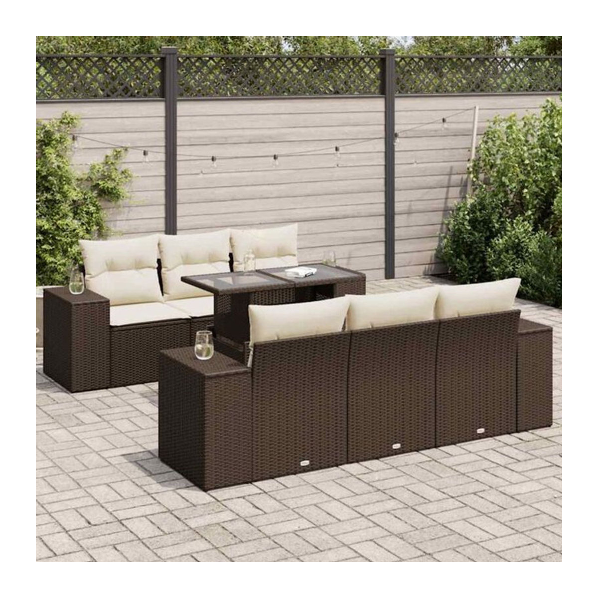 7-tlg. Loungemöbel Garten-Sofagarnitur aus Polyrattan mit Kissen in Braun und Beige von vidaXL - Bild 1