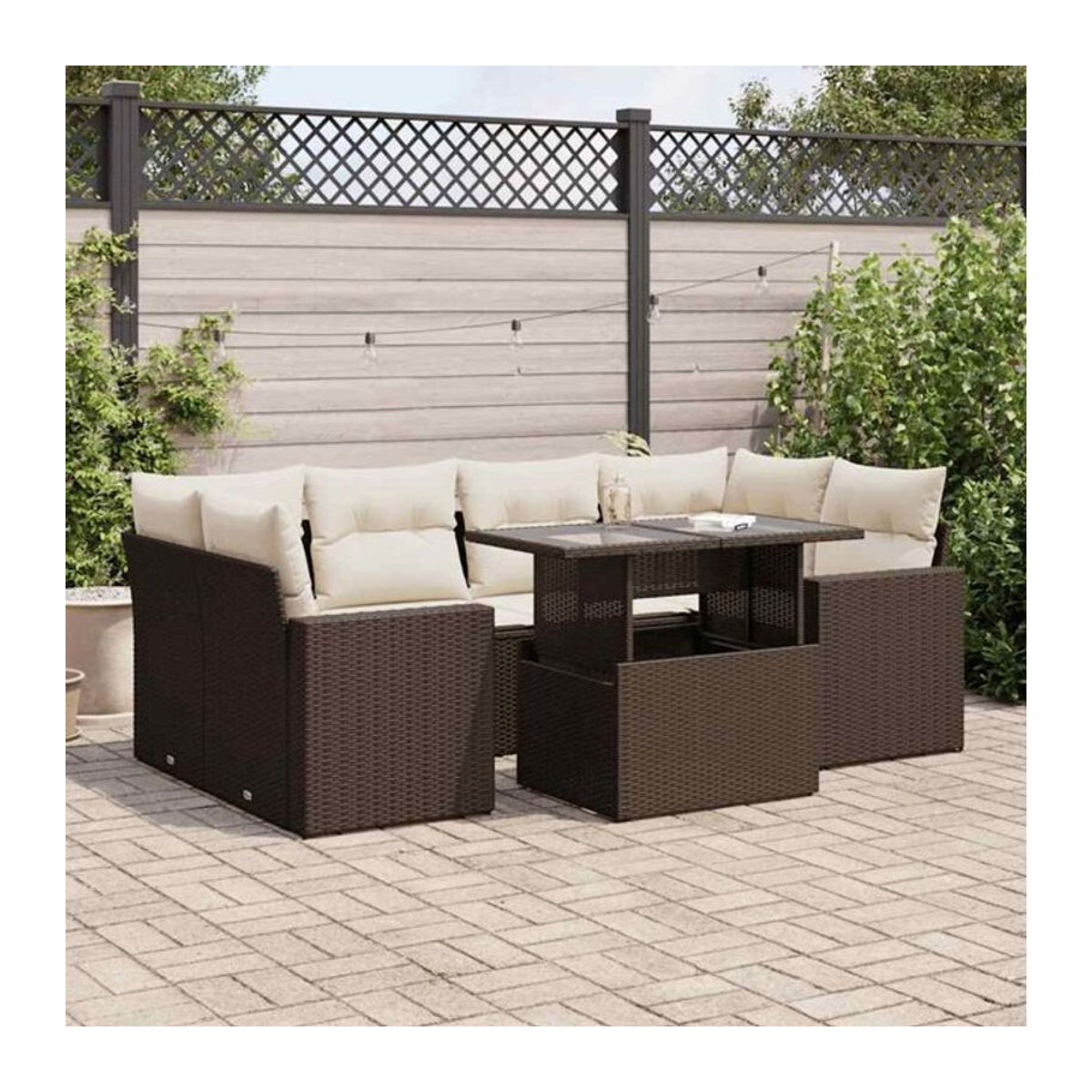7-tlg. Loungemöbel Garten-Sofagarnitur mit Kissen aus Polyrattan in Braun von vidaXL - Bild 1