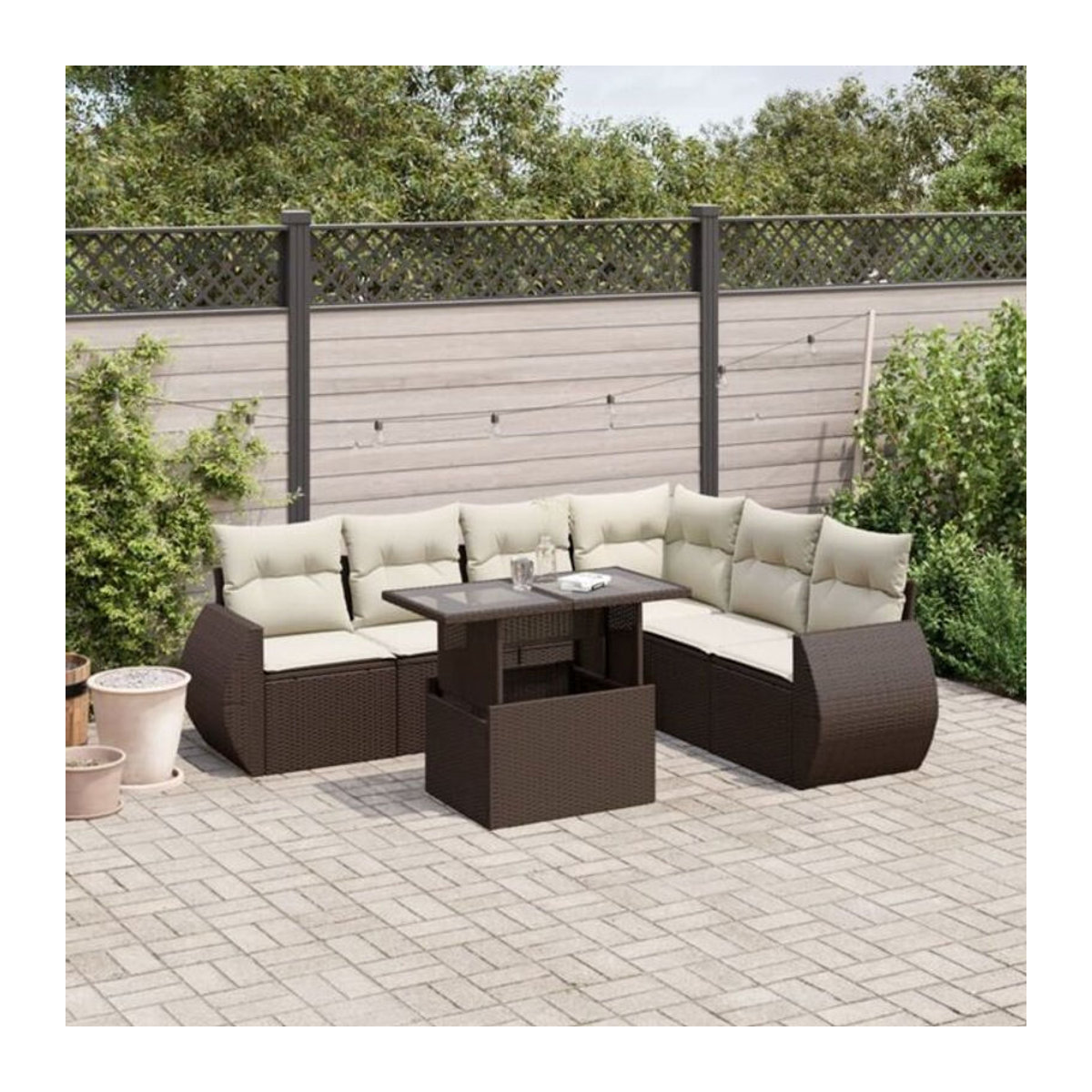 7-tlg. Loungemöbel Garten-Sofagarnitur mit Kissen aus Polyrattan in Braun von vidaXL - Bild 1