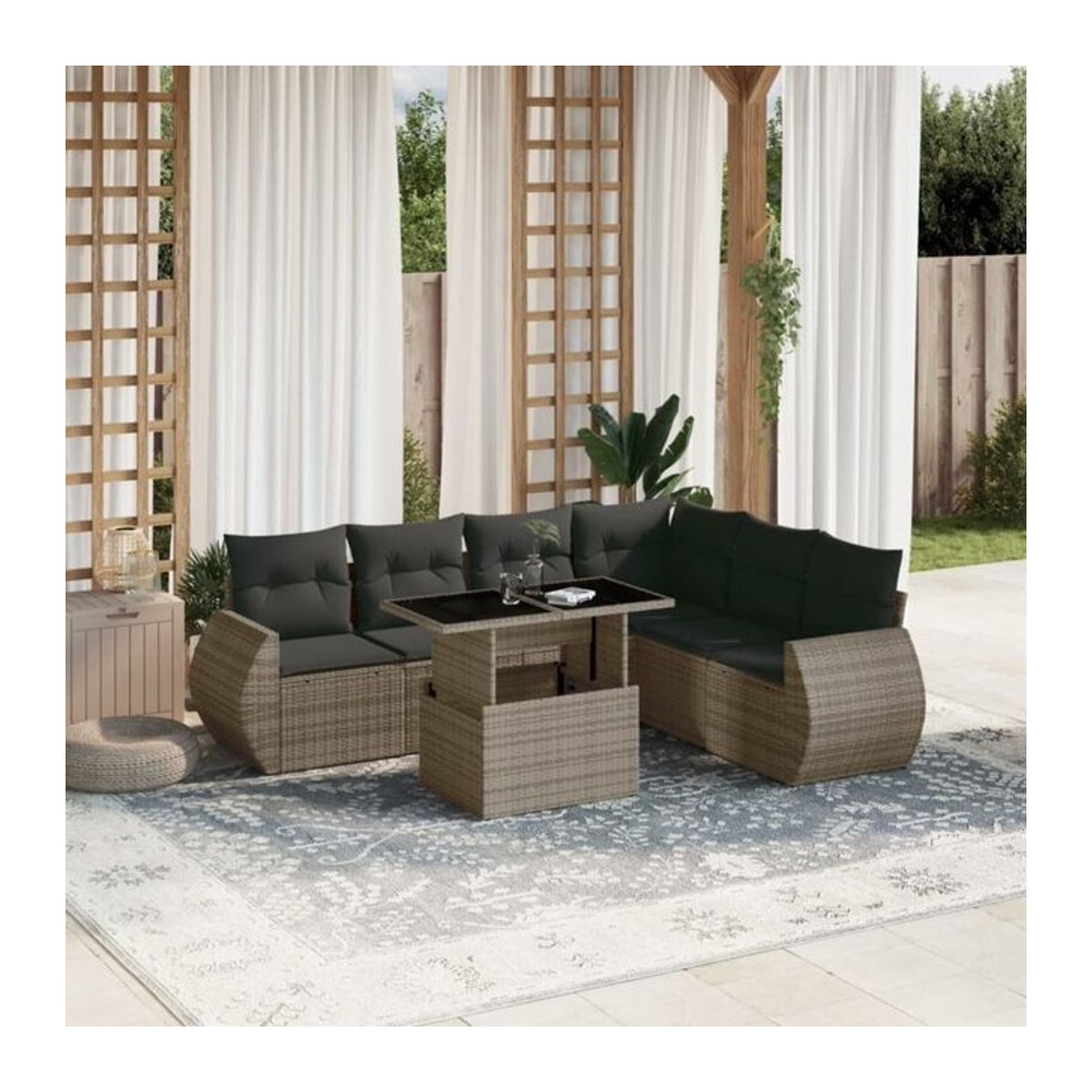 7-tlg. modulare Garten-Sofagarnitur aus Poly-Rattan mit Kissen in Grau von vidaXL - Bild 1