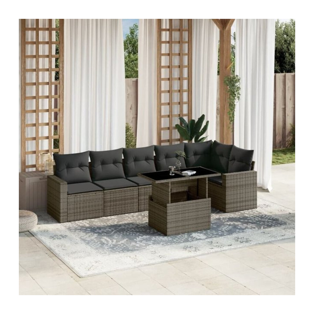 7-tlg. modulare Garten-Sofagarnitur aus Poly-Rattan mit Kissen in Grau von vidaxl - Bild 1