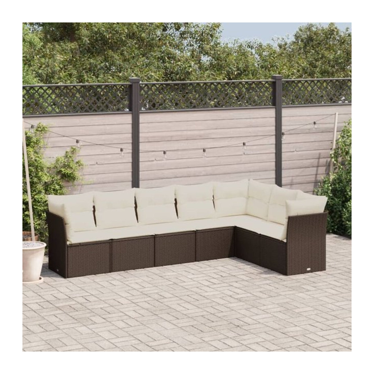 7-tlg. modulare Garten-Sofagarnitur aus Polyrattan mit Kissen in Braun und Beige von vidaxl - Bild 1