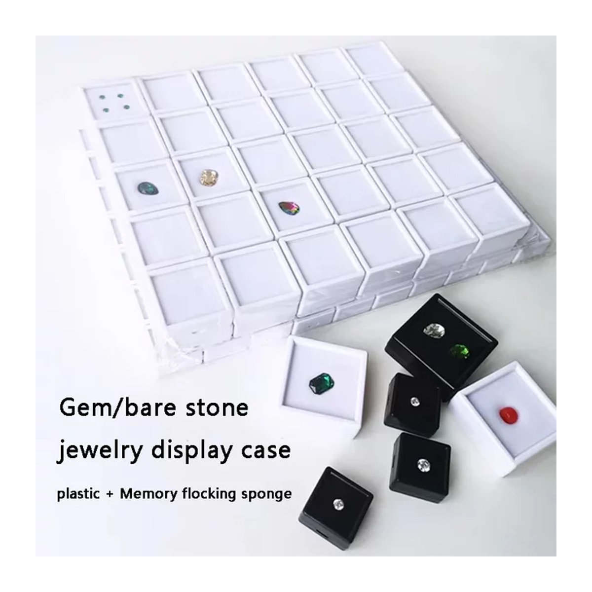 70er-Pack luckyiasv Edelstein-Displayboxen aus transparentem Kunststoff und Glas in Weiß, quadratisch und minimalistisch - Bild 1
