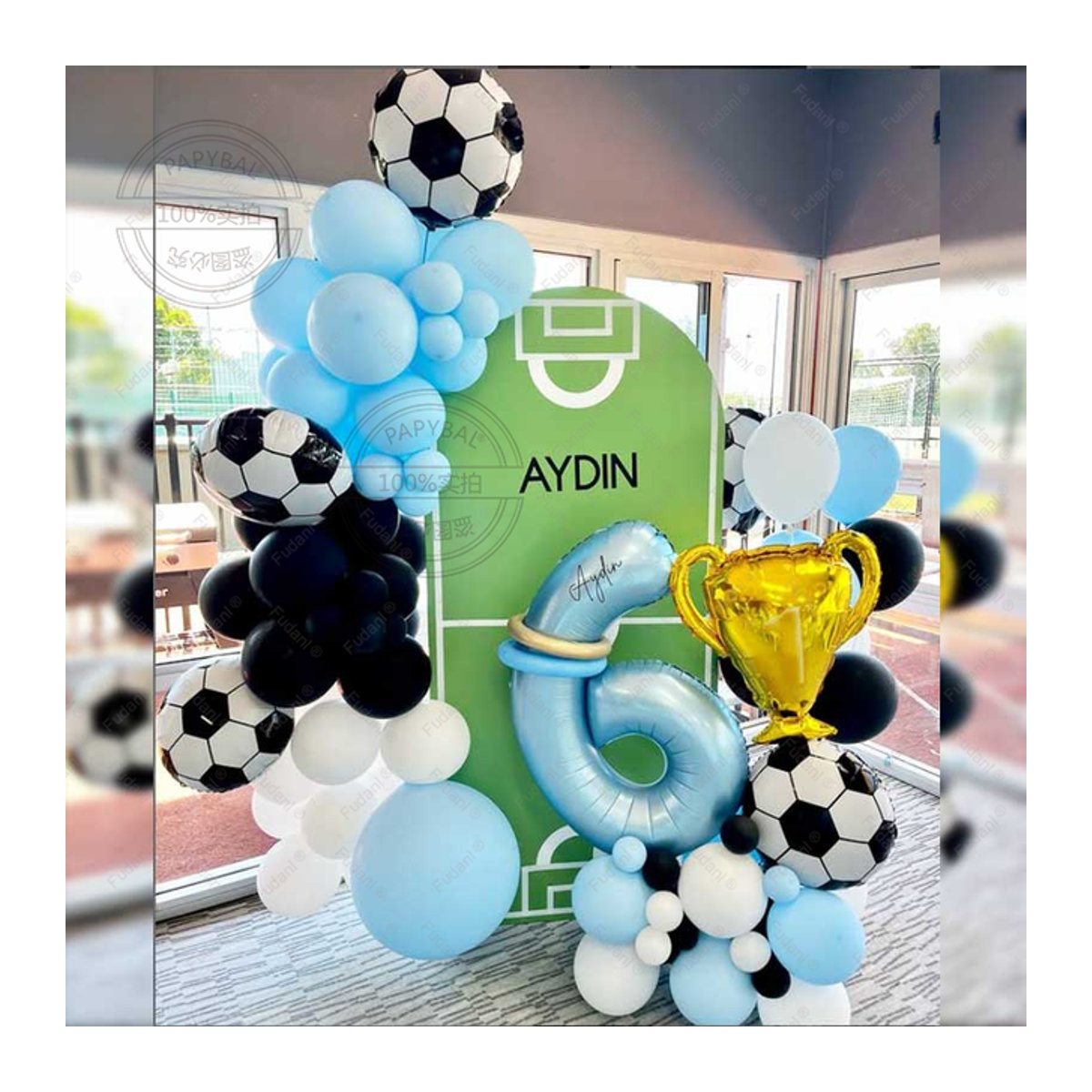 74 Stück Fußball Luftballon Set in Blau für Geburtstag und Partydekoration mit Trophäen-Folienballons - Bild 1