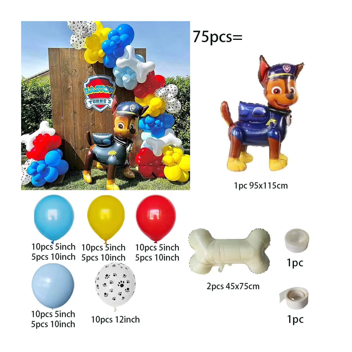 75 Stück Paw Patrol Luftballons Set mit Ryder, Chase, Skye und Everest als bunte Aluminium-Folienballons für Kindergeburtstage und Partydeko - Bild 2