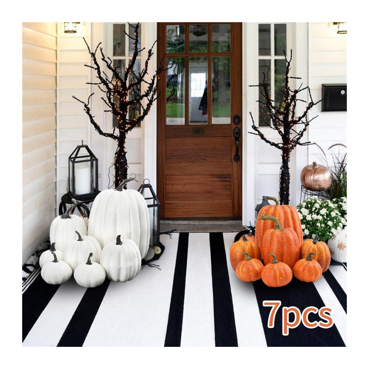 7er Set künstliche Kürbisdeko aus Schaumstoff in Orange und Weiß für Herbst, Halloween und Thanksgiving von TOMTOP JMS - Bild 2