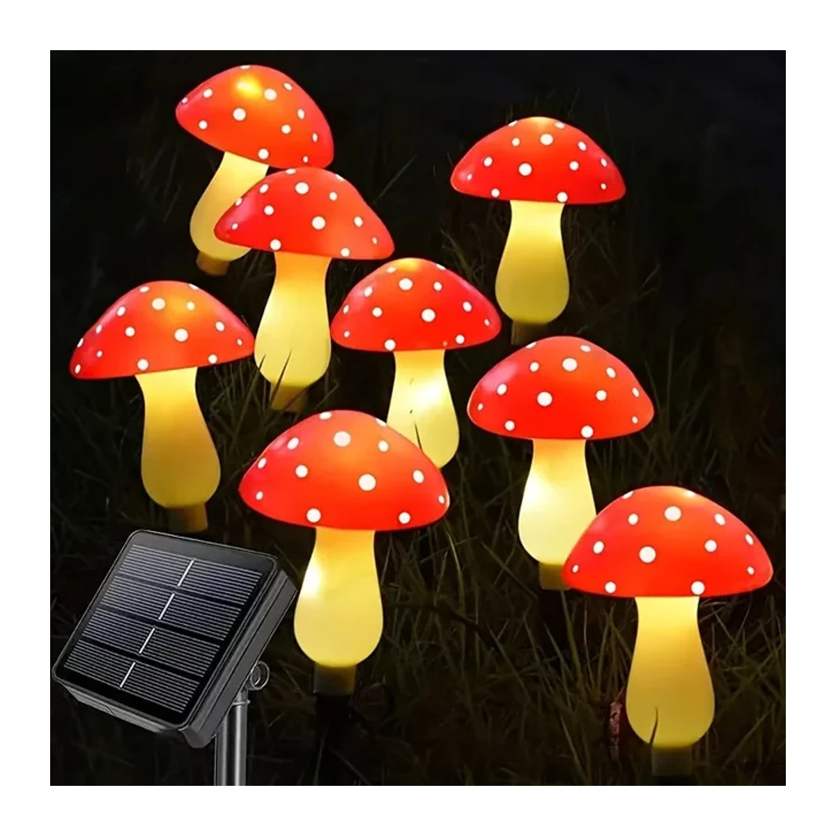 8-köpfige Solar-Pilz-Lichter Rot als Gartendekoration mit Pfahl für festliche Außenbeleuchtung - Bild 1
