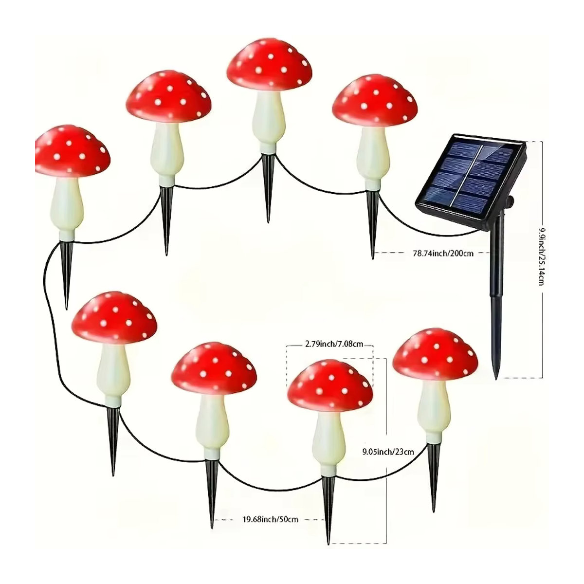 8-köpfige Solar-Pilz-Lichter Rot als Gartendekoration mit Pfahl für festliche Außenbeleuchtung - Bild 2