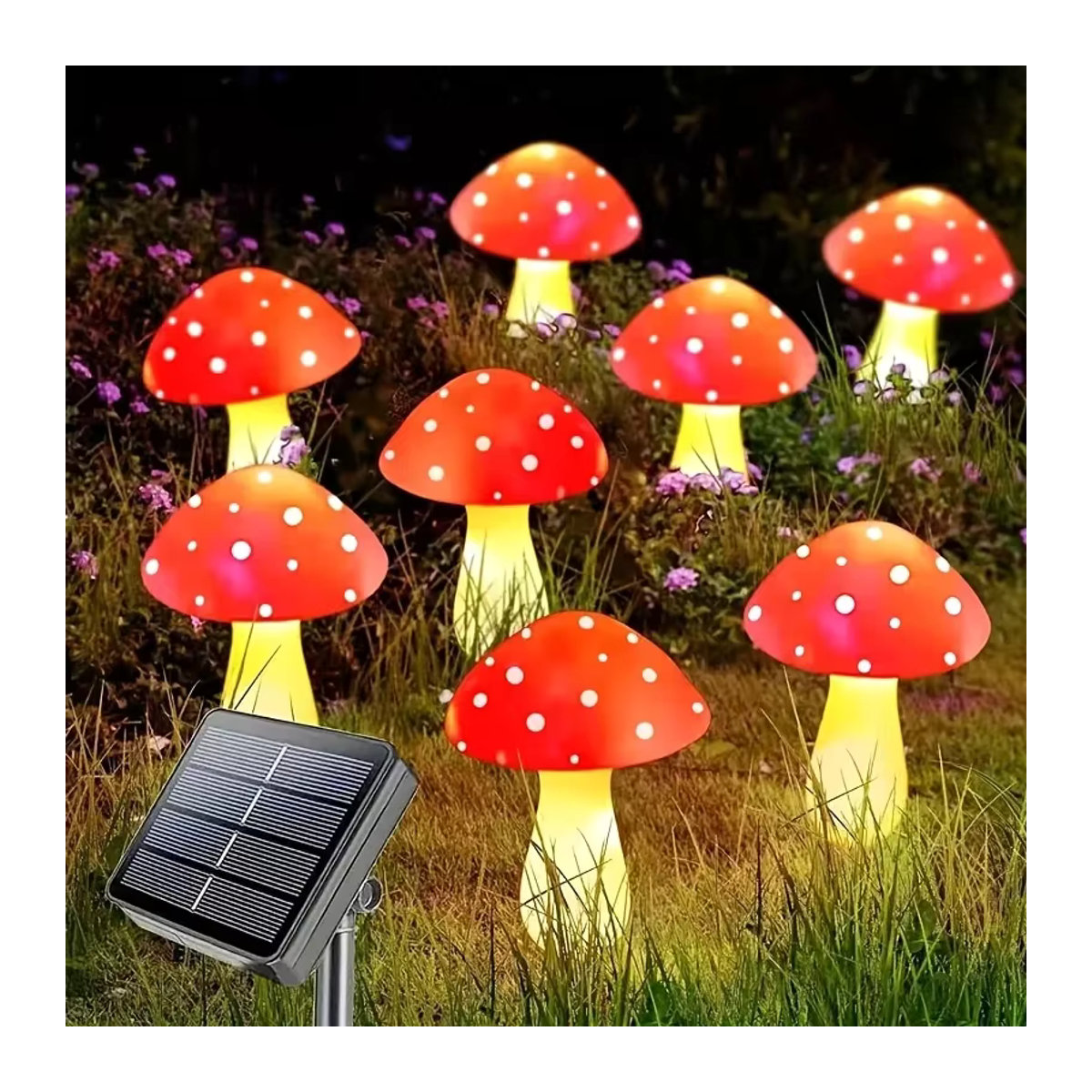 8-köpfige Solar-Pilz-Lichter Rot als Gartendekoration mit Pfahl für festliche Außenbeleuchtung - Bild 3