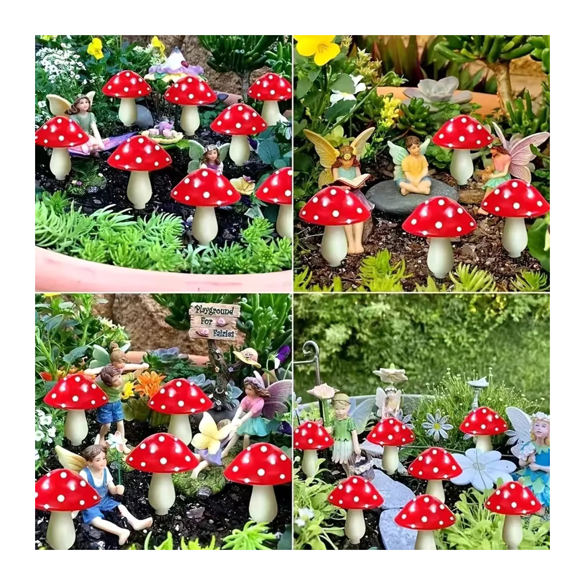 8-köpfige Solar-Pilz-Lichter Rot als Gartendekoration mit Pfahl für festliche Außenbeleuchtung - Bild 4