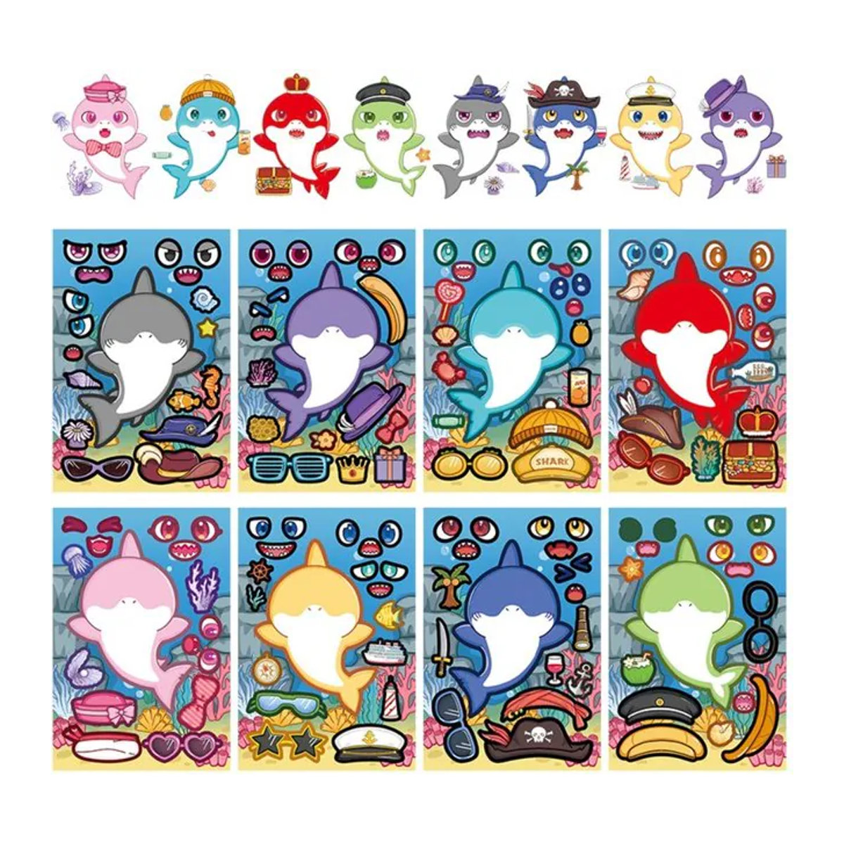 8 Stück Haifisch-Aufkleber im maritimen Design von Anime Worlds Store, mehrfarbig, aus Papier - Bild 1