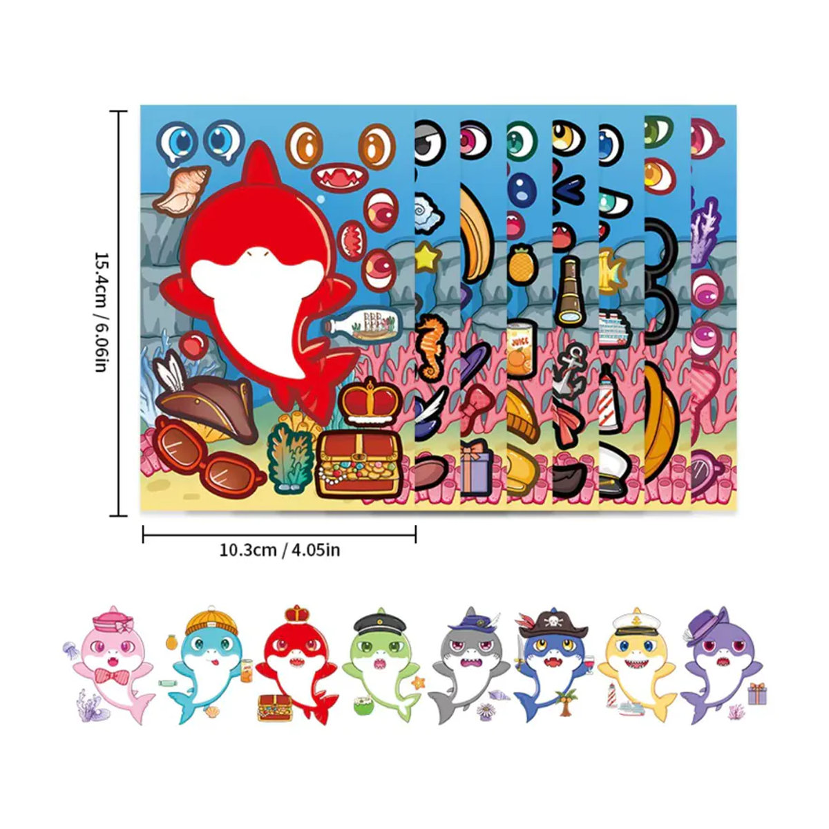 8 Stück Haifisch-Aufkleber im maritimen Design von Anime Worlds Store, mehrfarbig, aus Papier - Bild 6