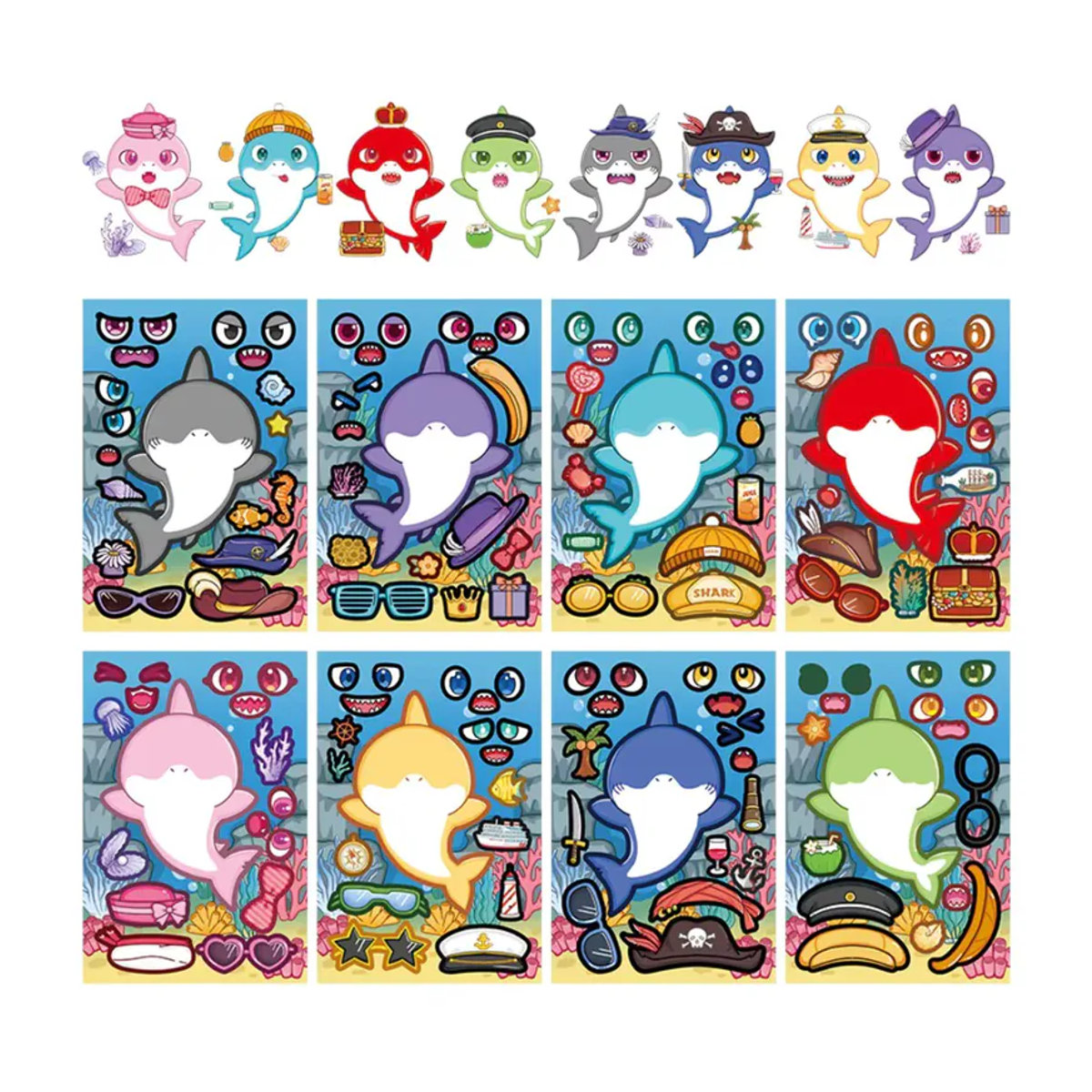 8 Stück Haifisch-Aufkleber im maritimen Design von Anime Worlds Store, mehrfarbig, aus Papier - Bild 7