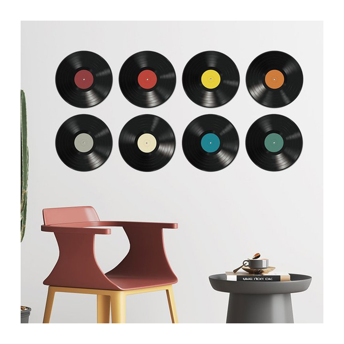 8 Stück LEENKEA Vinyl Schallplatte Wandaufkleber in Schwarz für moderne Wanddekoration im Wohnzimmer oder Restaurant - Bild 1