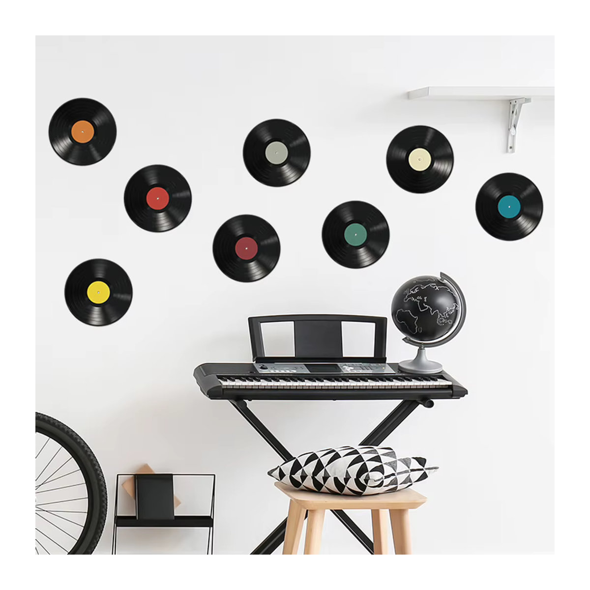 8 Stück LEENKEA Vinyl Schallplatte Wandaufkleber in Schwarz für moderne Wanddekoration im Wohnzimmer oder Restaurant - Bild 2