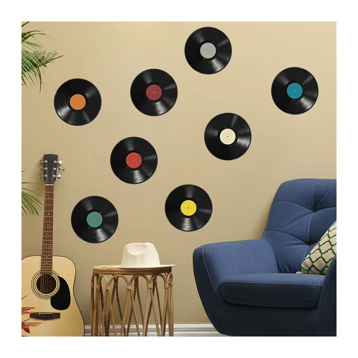 8 Stück LEENKEA Vinyl Schallplatte Wandaufkleber in Schwarz für moderne Wanddekoration im Wohnzimmer oder Restaurant - Bild 5