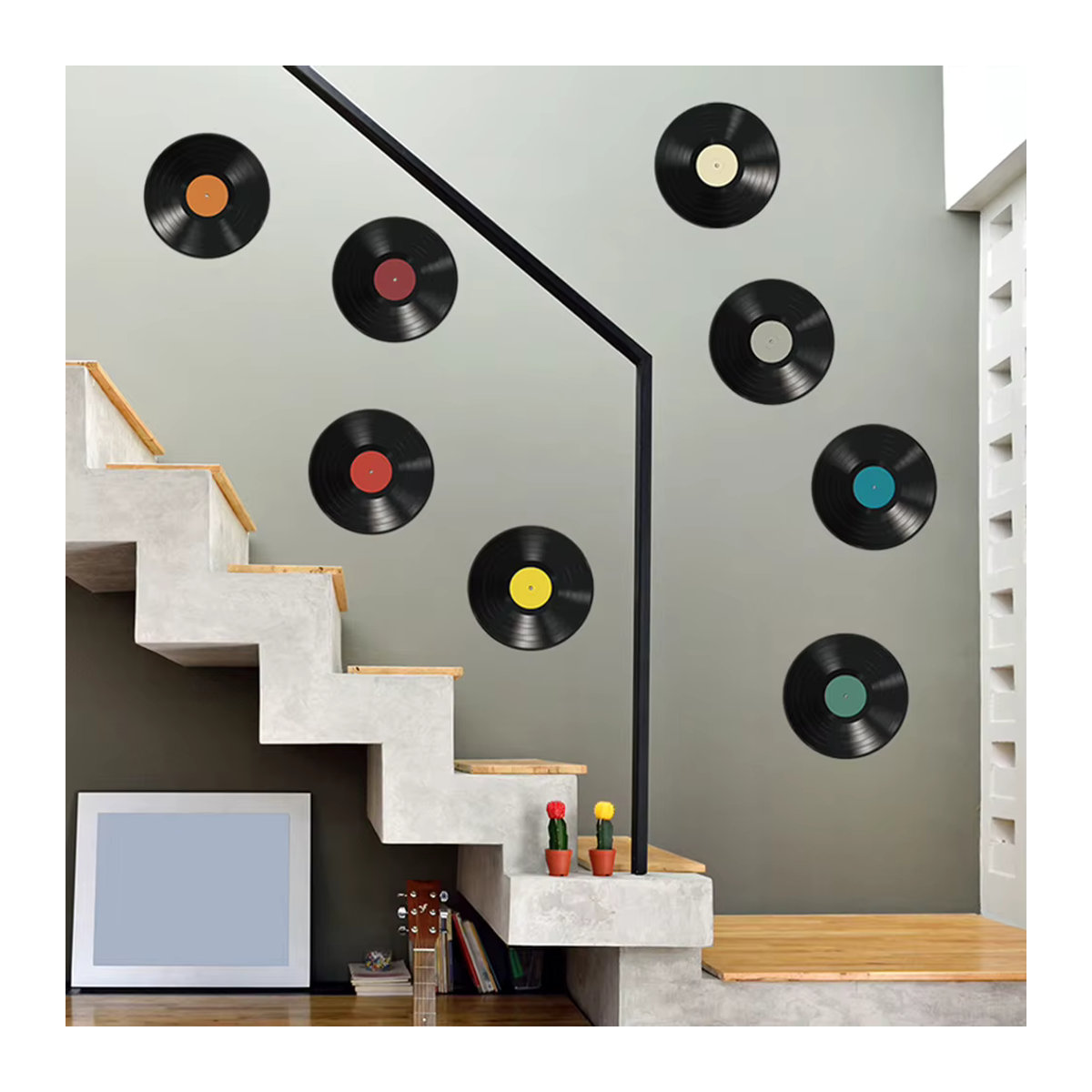 8 Stück LEENKEA Vinyl Schallplatte Wandaufkleber in Schwarz für moderne Wanddekoration im Wohnzimmer oder Restaurant - Bild 6