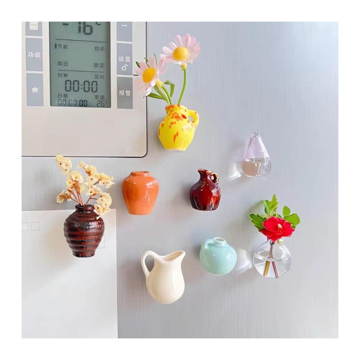 8 Stück Mini-Keramik-Vasenmagnete in Mehrfarbig, minimalistische magnetische Kühlschrankdekoration für Büro und Zuhause - Bild 3