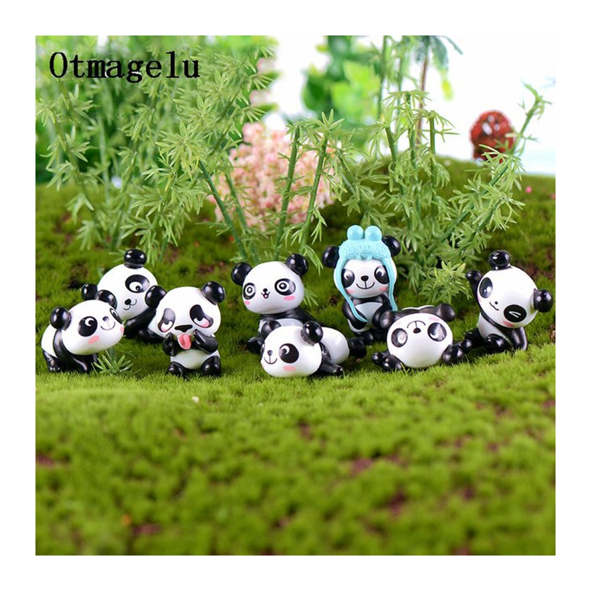8 Stück Otmagelu China-Riesenpanda-Figuren aus Kunstharz in Schwarz-Weiß als Miniatur-Ornament für Feengarten und Heimdekoration - Bild 1