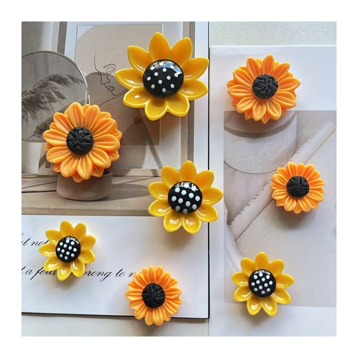 8 Stück Sonnenblumen Magnete aus Kunstharz in Gelb zur Dekoration von Küche, Büro und Zuhause - Bild 1