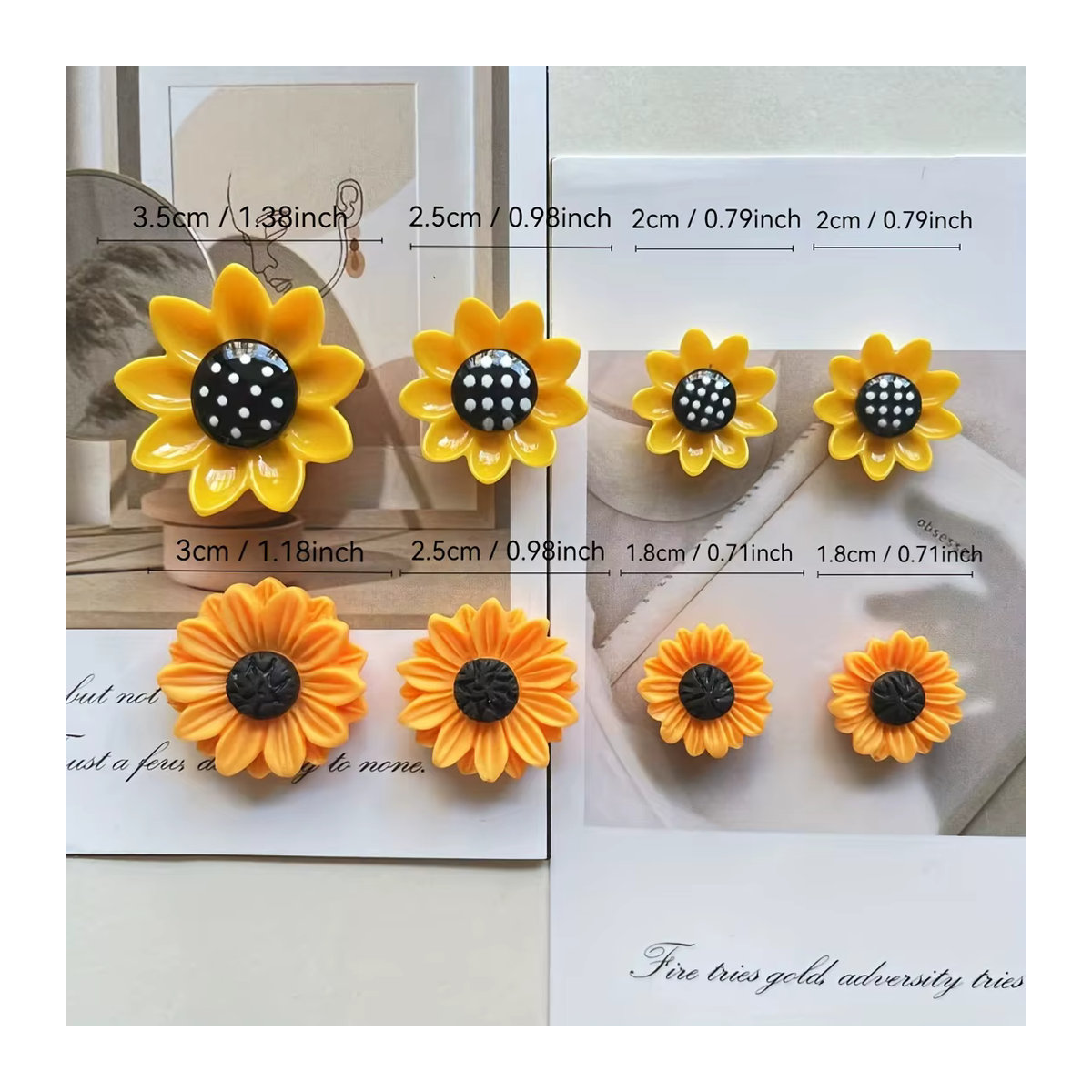 8 Stück Sonnenblumen Magnete aus Kunstharz in Gelb zur Dekoration von Küche, Büro und Zuhause - Bild 2