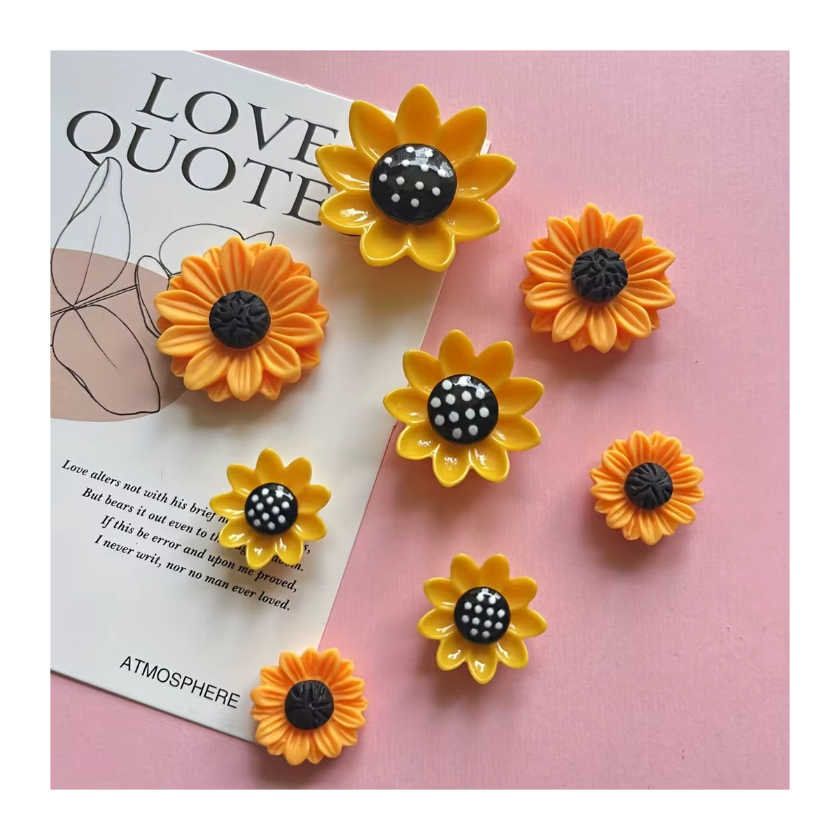 8 Stück Sonnenblumen Magnete aus Kunstharz in Gelb zur Dekoration von Küche, Büro und Zuhause - Bild 3