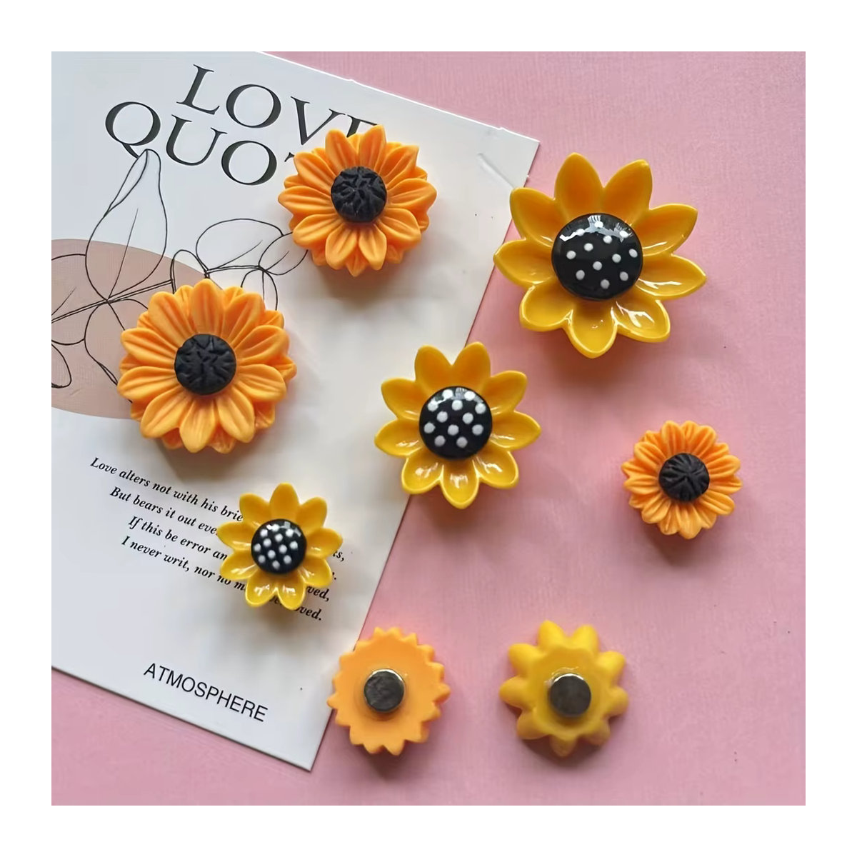 8 Stück Sonnenblumen Magnete aus Kunstharz in Gelb zur Dekoration von Küche, Büro und Zuhause - Bild 4