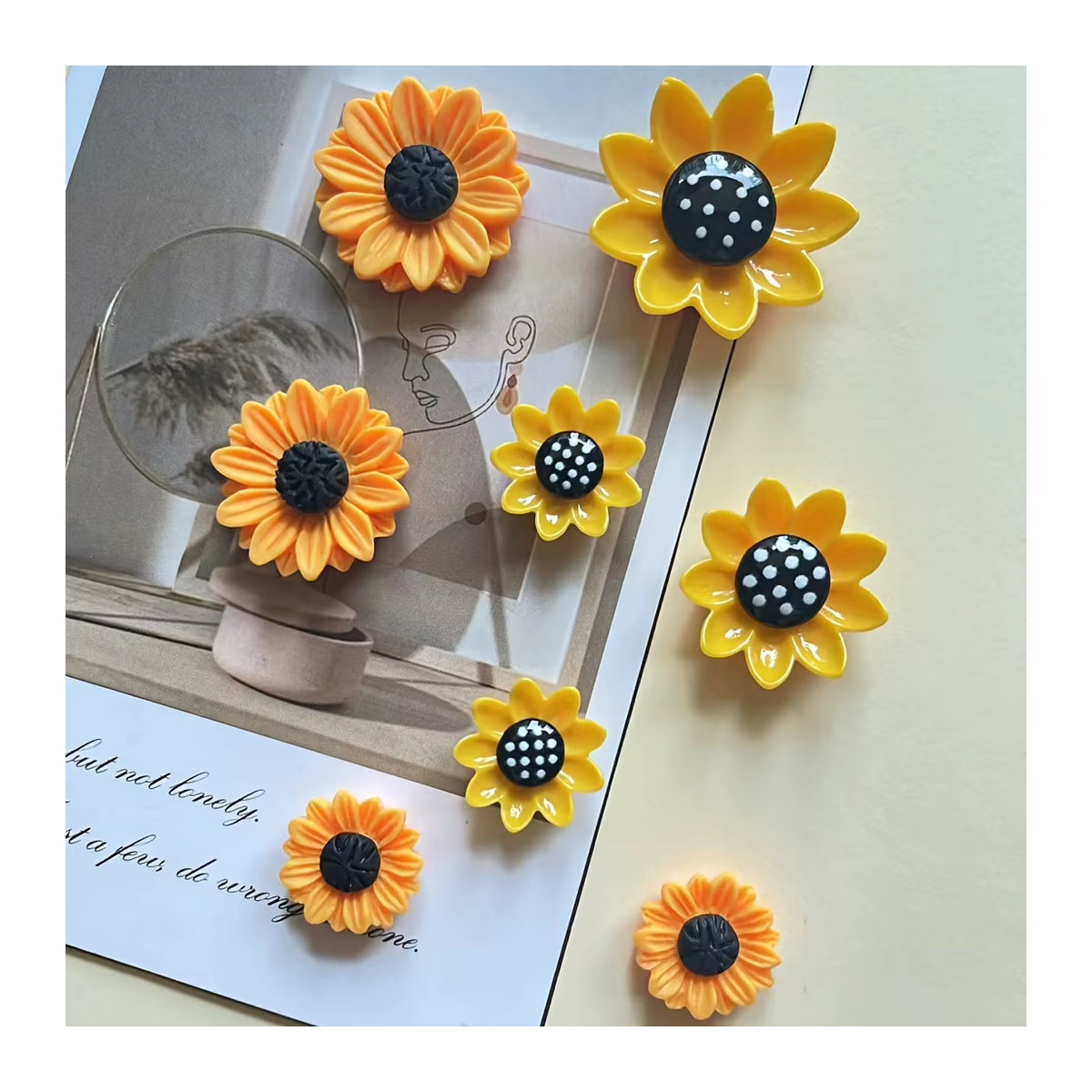 8 Stück Sonnenblumen Magnete aus Kunstharz in Gelb zur Dekoration von Küche, Büro und Zuhause - Bild 5